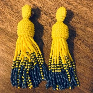 Yellow and chrome Seed Bead Statement Earrings